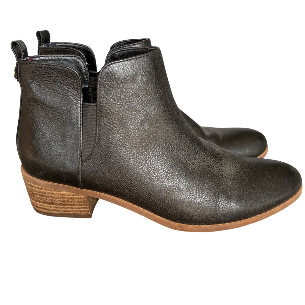 Tommy Hilfiger Womens Black Leather Chelsea Slip On Ankle Booties 9.5 M
